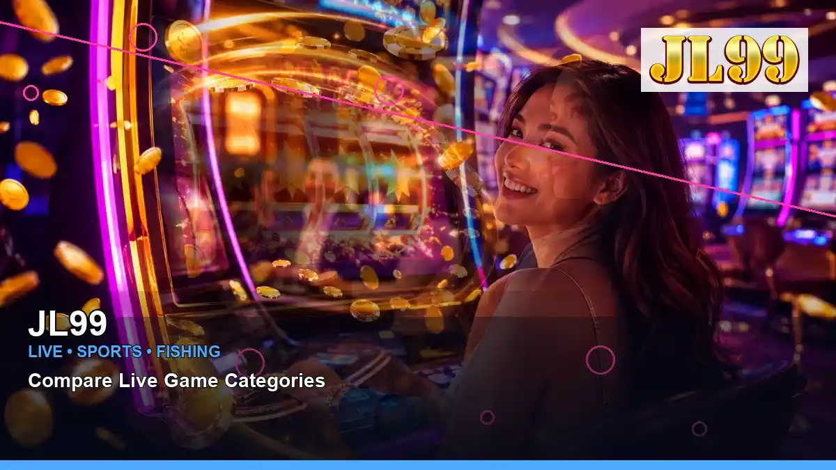 JL99 layered collage neon jackpot slot games highlighting mobile-friendly casino play